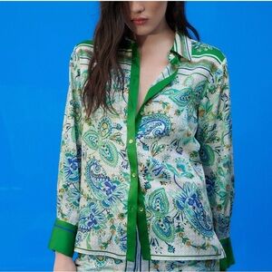 Zara Multicolor Paisley Button Down Shirt women’s size L
